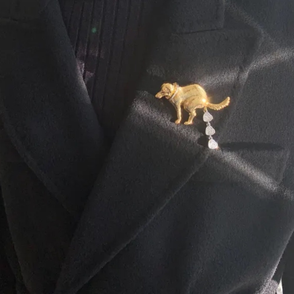Pooping Gold Dog Brooch - Picture 14 of 14